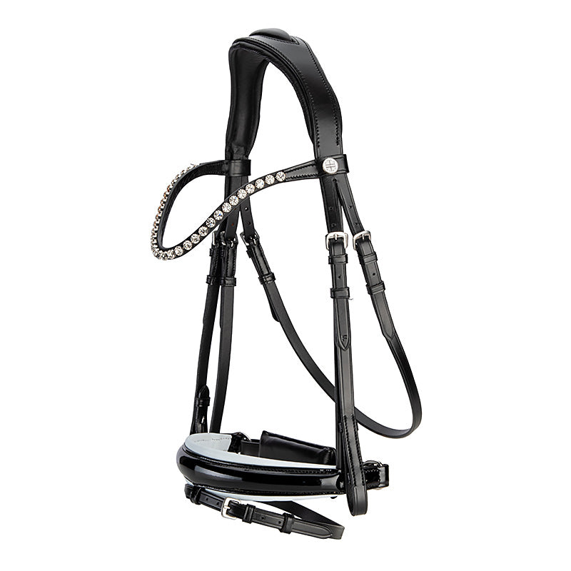 LT Essential Snaffle Bridle - Patent & White Flash Noseband