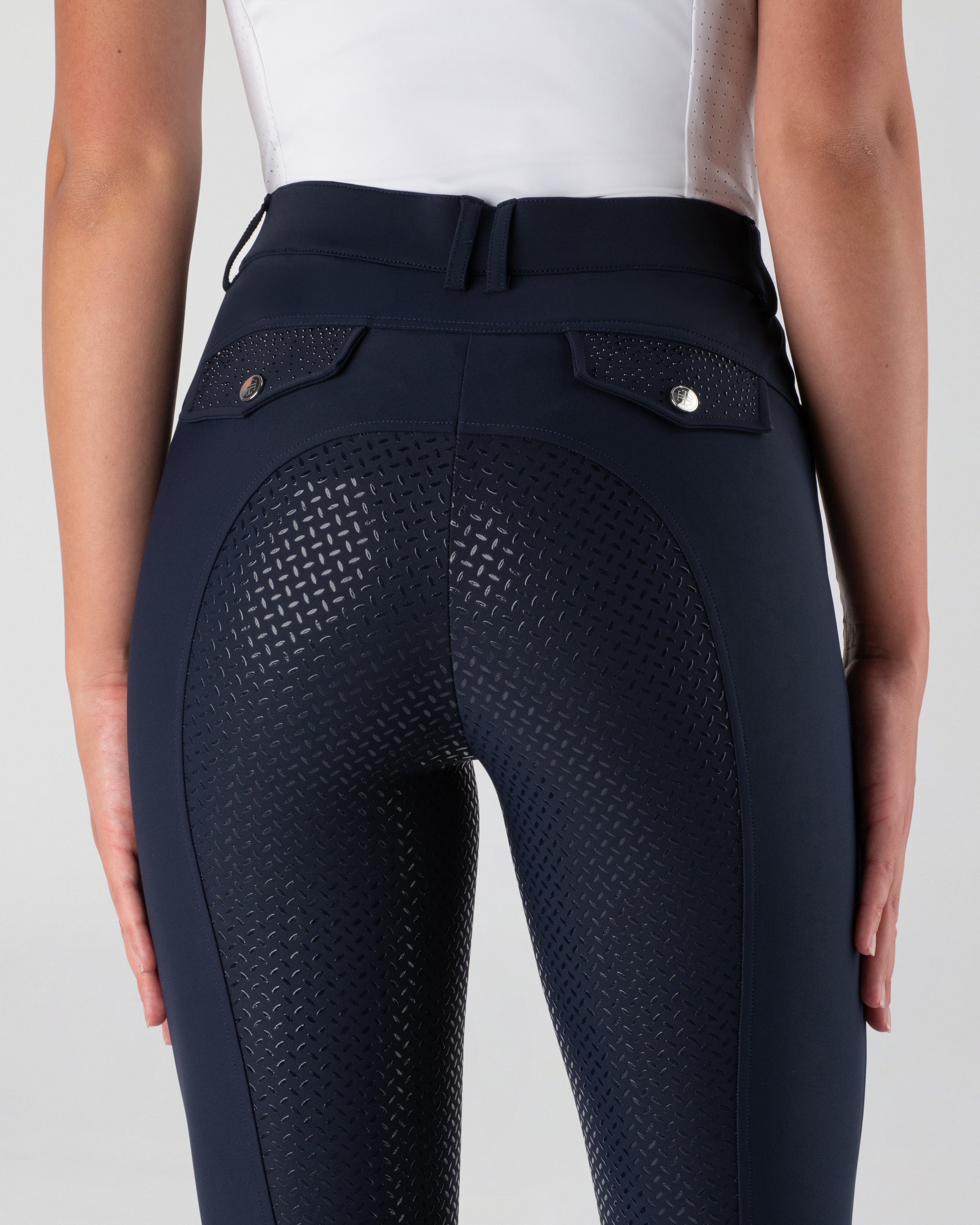 Navy blue riding pants with textured seat