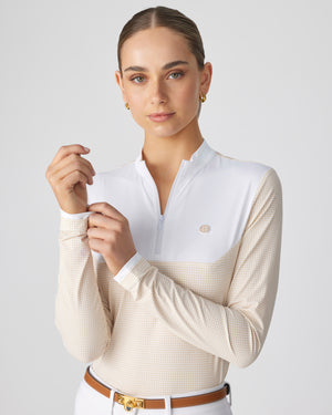 Competition Top - Beige Mini Check L/S